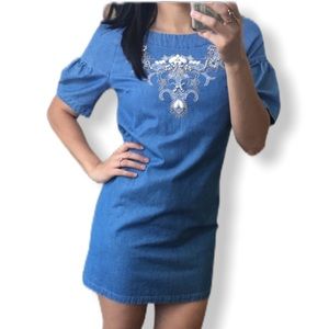 Jeweled denim jean mini dress